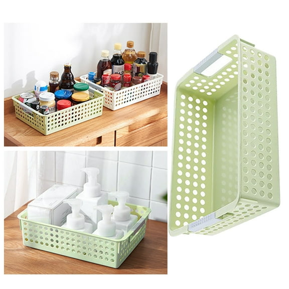 SLUOHZXI Woven Plastic Storage Baskets, 1 Pc GreenWhite Weave Bins Organizer, 10.43" x 6.77" x 2.87"