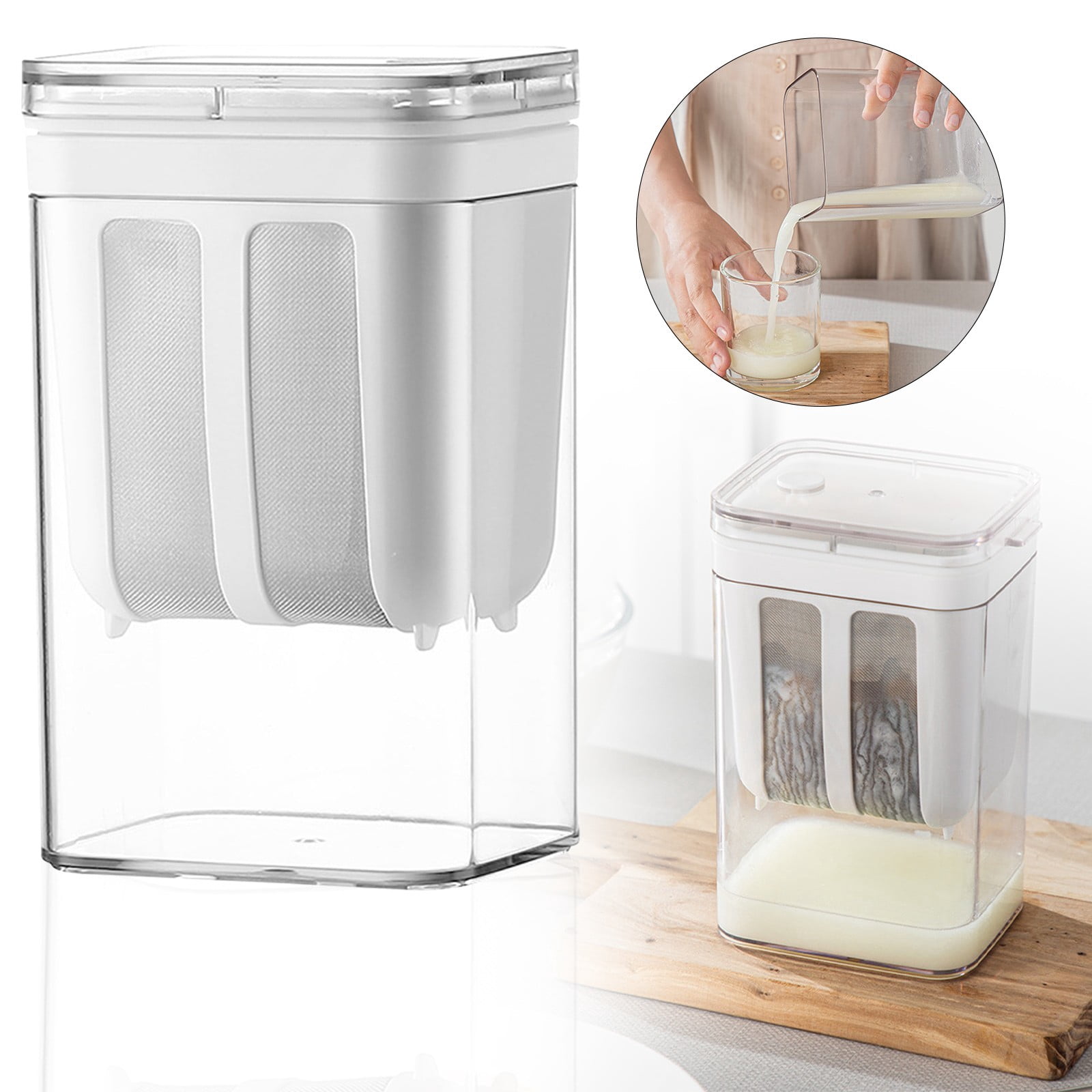SLUOHZXI Yogurt Strainer-1100ml Large Capacity Yogurt Strainer Separator, BPA Free PP Material Greek Yogurt Maler for Whey Separation,Fits Nut Milk,Juice,Kefir,Tofu,Cheese (White)