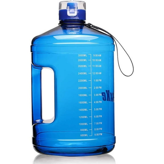 SLUXKE 1 Gallon Water Bottle Portable Water Jug Fitness Sports Daily Water Bottle with Motivational Time Marker 1 gallon Blue