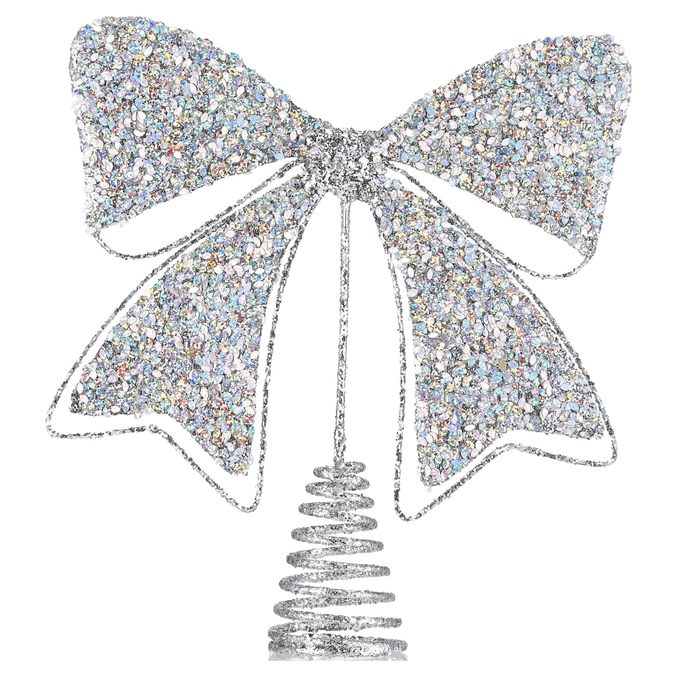 Metal Chunky Glitter Bow Christmas Tree Topper, Silver, 11", by Holiday Time