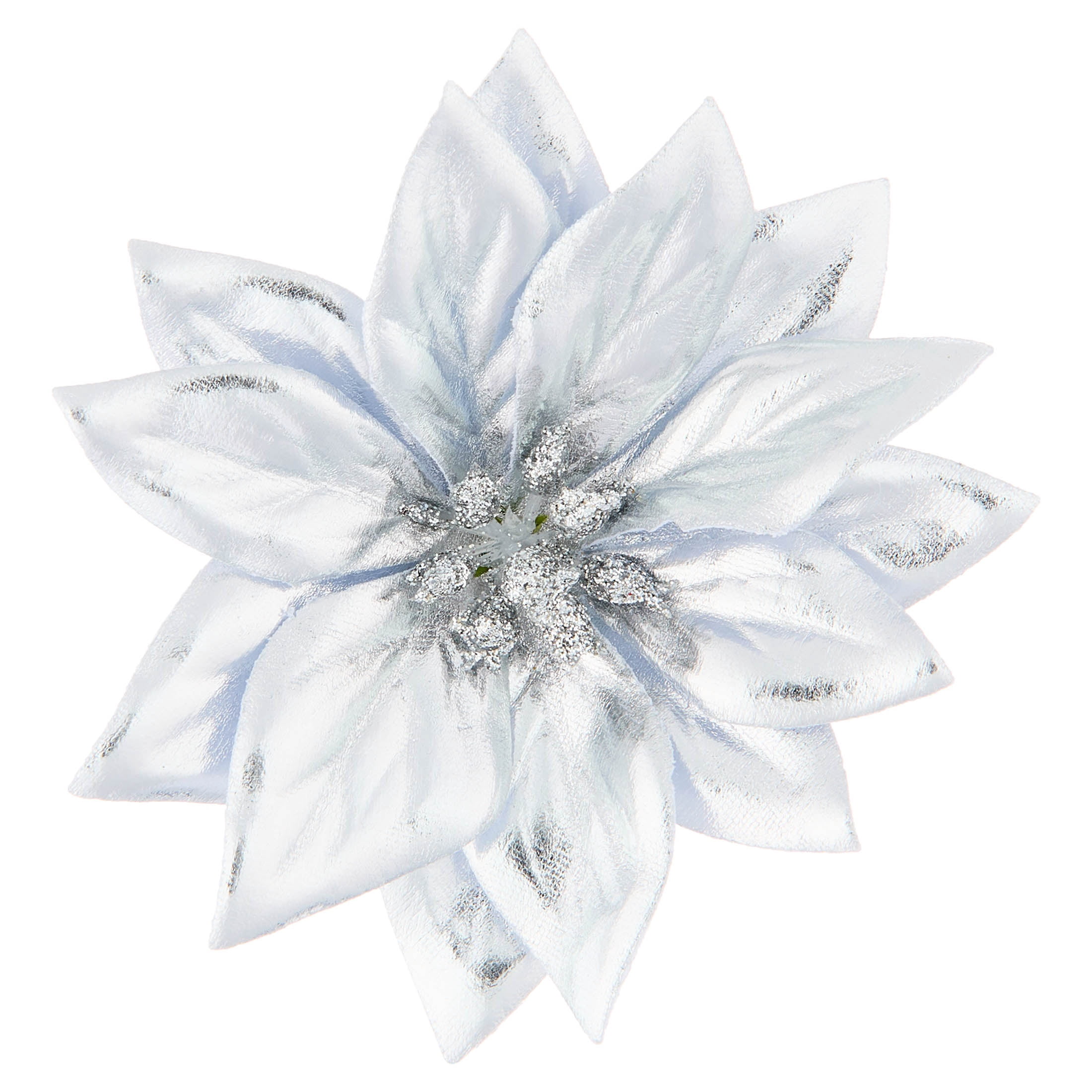 Silver Poinsettia Christmas Clip Ornament, 4", by Holiday Time