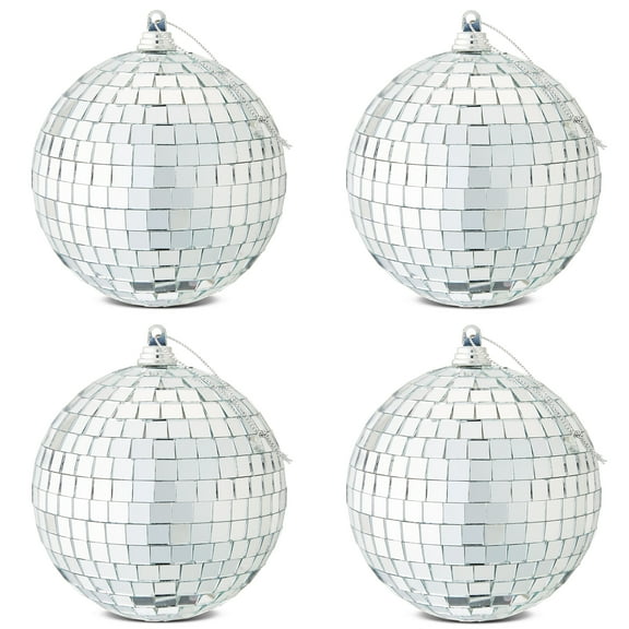 4 Count Silver Disco Ball Christmas Ornaments, 4.5", by Holiday Time