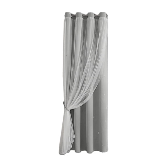 SLYNSHome 1 Panels Star Blackout Curtains for Bedroom Gray 84 inch Window Curtain Double Layer Star Cut Out Living Room Decor Wall Home Decorations