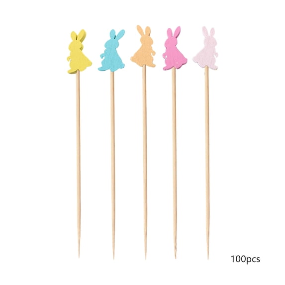 SLYNSHome 100 Pcs Easter Cocktail Picks Easter Rabbit Skewers for Appetizers Holiday Toothpicks for Fruits Cocktail Toothpicks Easter Decor Party Supplies