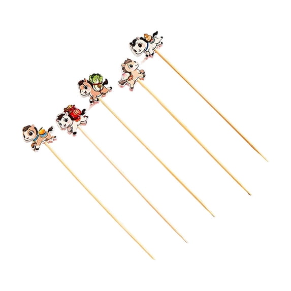 SLYNSHome 100Pcs Wood Cocktail Picks Cute Horse Ornaments Fancy Toothpicks for Appetizers Party Food Drinks Fruit Skewer Sticks