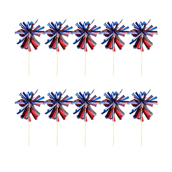 SLYNSHome 10Pcs 4th of July Cake Topper Stick Cocktail Picks Red White Blue Fireworks Patriotic Independence Day Picks 250th Anniversary Party Supplies