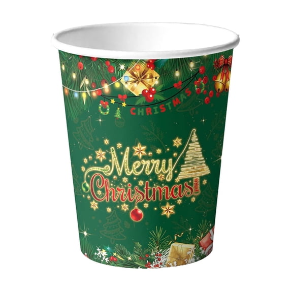 SLYNSHome 10Pcs Christmas Disposable Paper Mug Tableware,Christmas Theme Cup For Holiday Party Supplies And Dinner Gathering