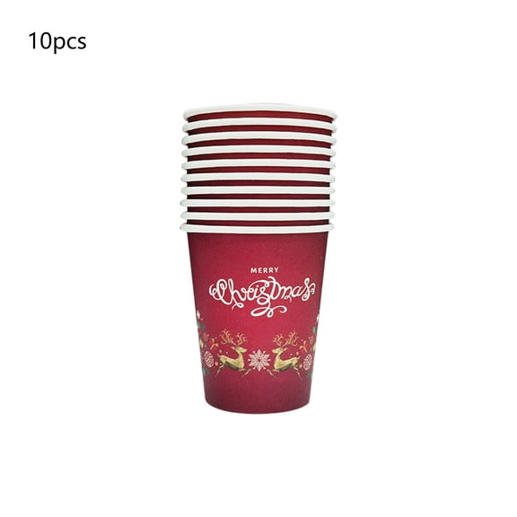 SLYNSHome 10Pcs Christmas Party Cups Supplies,Merry Xmas Disposable Coffee Cups Disposable Tableware for Holiday Parties Home Decoration