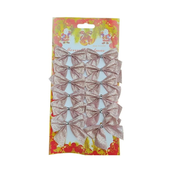 SLYNSHome 12Pcs Christmas Mini Bowk Ornament,Small Xmas Tree Bowknot Decoration for DIY Craft Party Supplies - Pink