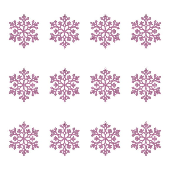 SLYNSHome 12Pcs Christmas Pink Snowflakes Decorations,Plastic Glitter Snowflake Ornaments for Winter Winter Wonderland Party Supplies