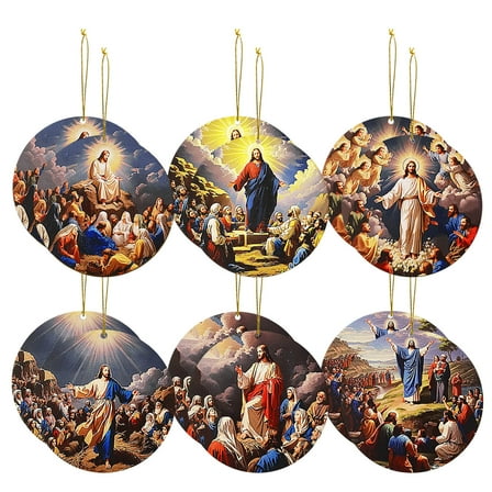 SLYNSHome 12Pcs Christmas Tree The Birth of Jesus Ornaments, Hanging Nativity Scene Decor 3D Religious Christmas Gifts