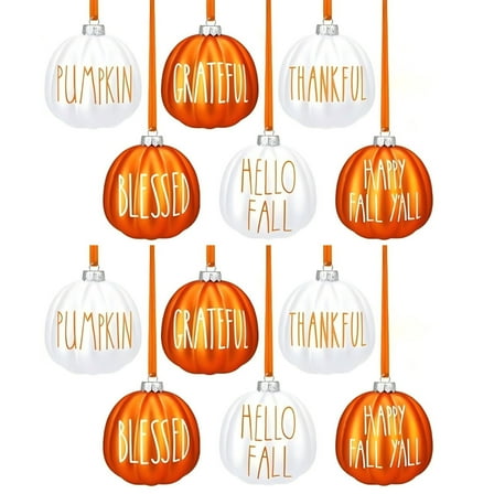 SLYNSHome 12Pcs Halloween Pumpkin Ornaments,Fall Thanksgiving Hanging Pumpkin Balls for Small Tree Harvest Autumn Home Decor Party Supplies