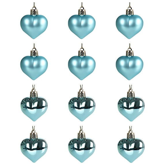 SLYNSHome 12Pcs Heart Ornaments Heart Baubles for Valentine’s Day Decor Mother's Day Christmas Tree Wedding Anniversary Party Decoration - Sky Blue