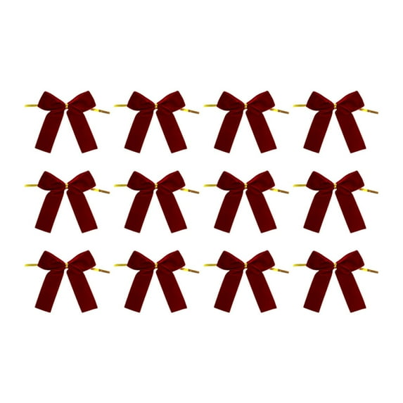 SLYNSHome 12Pcs Small Velvet Bows for Christmas Tree Decorations,Wreath,Gift Wrapping,Crafts,Wedding, Party,Twist Tie Bows for Xmas Home Decor - Wine