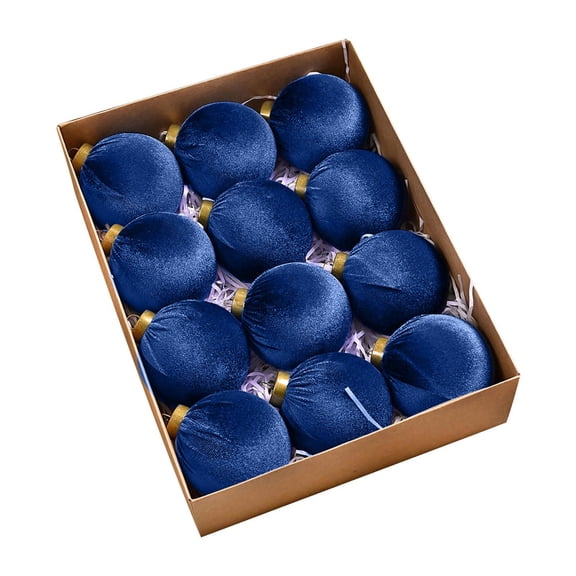 SLYNSHome 12Pcs Velvet Balls Ornaments for Christmas Tree Decoration,3.1 inch Hanging Shatterproof Xmas Ball Holiday Home Party Decor - Blue