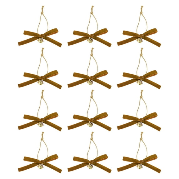 SLYNSHome 12Pcs Velvet Bows Christmas Tree Decorations,Mini Vintage Rustic Christmas Ribbon Bows Ornaments for Garland,Wreath,Gift - Coffee
