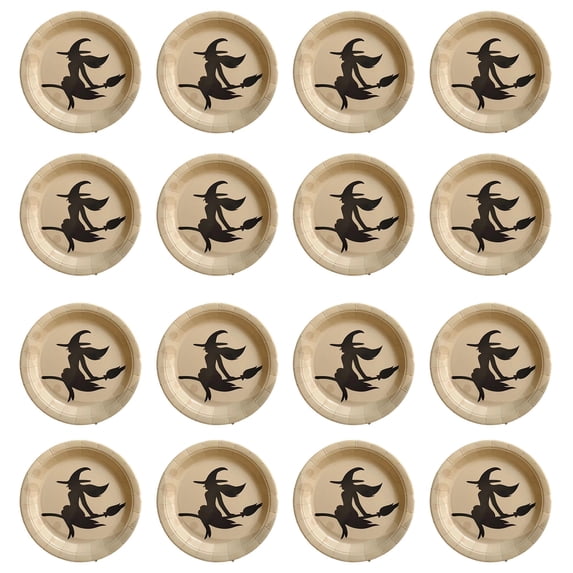 SLYNSHome 16Pcs 9 inch Witch Disposable Tableware Paper Plates Vintage Printed Table Supplies For Halloween Dinner Holiday Party Tabletop Decor