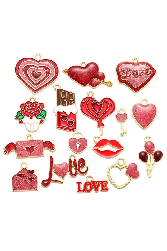 16Pcs Love Charms Heart Charms for Jewelry Making,Red Love Charm Pendants for DIY Bracelet Necklace Earrings Making