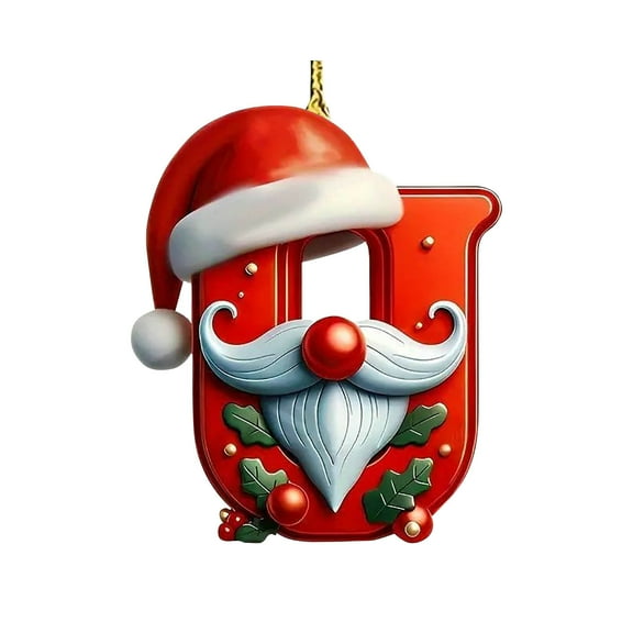 SLYNSHome 2024 New Christmas Hanging Letters Ornaments,Christmas Stocking Tags Letter Personalized Christmas Initial with Red Hat Xmas Stocking Letter Pendant for Car DIY Wreath Home Decoration (U)