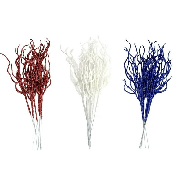 SLYNSHome 24 Pcs 4th of July Patriotic Artificial Flower Stem Picks for Vase,Red White Blue Fake Glittery Flower Branches for Independence Day Memorial Day Wedding Home Party Decor