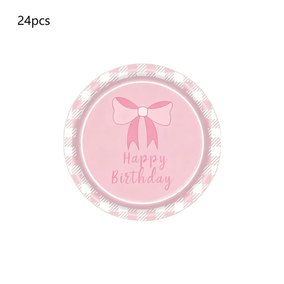 SLYNSHome 24Pcs Paper Plates Party Supplies Valentine's Day Decoration,Pink Bow 7 inch Plates Disposable Tableware Set for Valentine's Day Wedding Decor