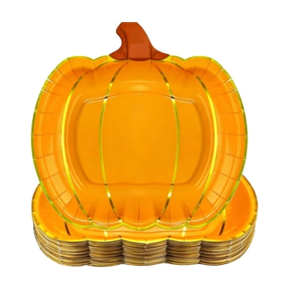 SLYNSHome 25 Pack Thanksgiving Paper Trays, 9 Inch Pumpkin Shaped Disposable Thick Cutlery Plates For Cake Fruit, Water Resistant Oil Proof Thanksgiving Tableware