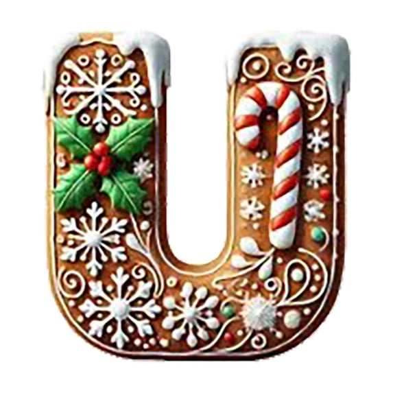 SLYNSHome 26 Alphabet Letter Ornaments,Cookie Christmas A to Z Letters Xmas Tree Hanging Ornaments for DIY Crafts Decorations - U