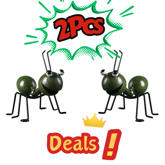 SLYNSHome 2Pcs Art Garden Ant Cute Green Metal Ant Sculptures for Yard Outdoor Wall Decor