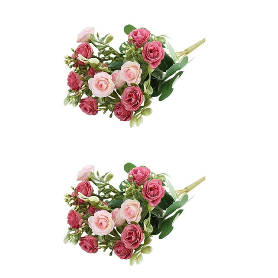 SLYNSHome 2Pcs Bouquets Artificial Rose Flowers Hot Pink Vintage Fake Silk Mini Rose Flower for Wedding Bridal Home Decor Floral Centerpiece Arrangement Decoration