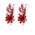 thumbnail image 1 of SLYNSHome 2Pcs Christmas Flower Ornaments Artificial Poinsettia Floral Picks Branches for Xmas Tree Decorations Vase Filler Holiday Wedding Party Home Decor - Red, 1 of 6