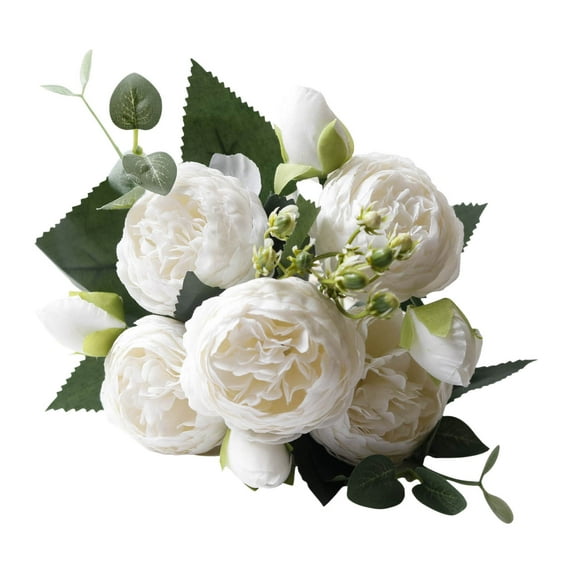 SLYNSHome 2Pcs Fake Flowers Peony Artificial Silk Flower Vintage Faux Floral Bouquet for Vase Arrangements Table Centerpiece Wedding Indoor Home Decor - White