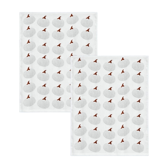 SLYNSHome 2Pcs Fall Pumpkin Kitchen Towels,White Absorbent Hand Dish Cloths, Tufted Pumpkin Pattern Decorative Towel for Kitchen Counter Holiday Home Decor