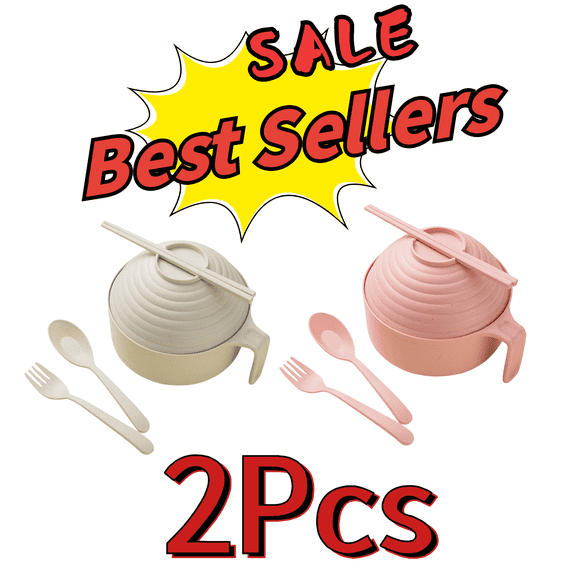 SLYNSHome 2Pcs Ramen Bowl,Microwaveable Noodle Cooker Dishwasher Safe and Portable for Home, Office, Dorm (Beige Pink)
