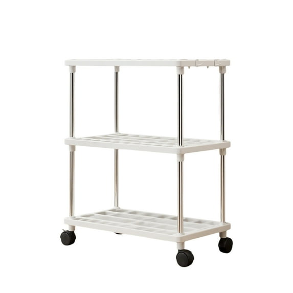 SLYNSHome 3 Layer Storage Shelves With Wheels Sturdy Plastic Shelving Unit for Kitchen Pantry Bathroom Easy to Move & Clean - White
