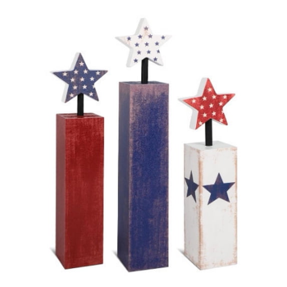 SLYNSHome 3 Pcs Wooden Candle 4th of July Decorations Patriotic Table Centerpieces Independence Day Wood Firework Table Decor for 250th Anniversary Signs Home Farmhouse Decor