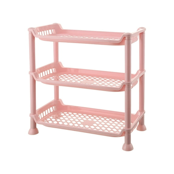 SLYNSHome 3-Tier Bathroom Kitchen Storage Rack Plastic Space-Saving Organizer with Non-Slip Base & Quick Drainage - Pink
