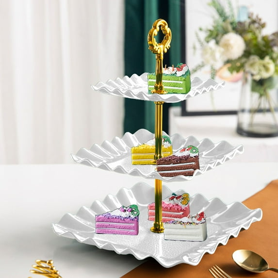 SLYNSHome 3-Tier Fruit Tray 13.38x9.84in Heavy Duty Candy Dessert Stand for Wedding Party Living Room Easy Assemble Space-Saving Storage - White