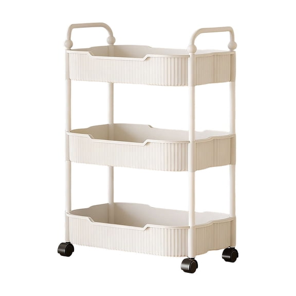SLYNSHome 3-Tier Storage Carts,White Multifunction Utility Rolling Cart Kitchen Storage Organizer,Mobile Shelving Unit Cart for Bathroom,Laundry,Living Room