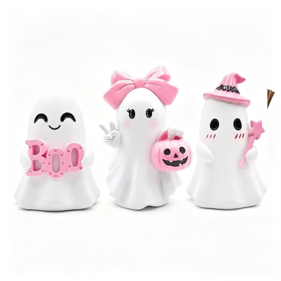 SLYNSHome 3Pcs Cute Ghost Halloween Figurine, Resin Decorative Holiday Ornament for Desktop, Personalized Spooky Party Home Accent, Fall Indoor Tabletop Decor
