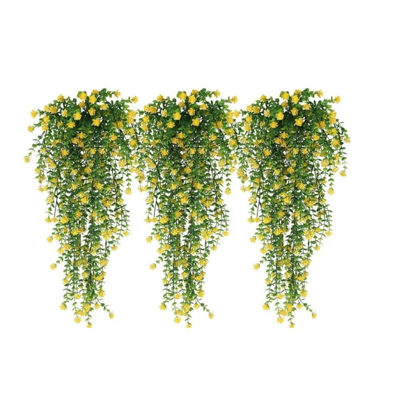 SLYNSHome 3Pcs Hanging Artificial Flowers,Fake Silk Chlorophytum Flower Arrangement for Outdoor Garden Yard Pouch Patio Indoor Home Decoration - Yellow