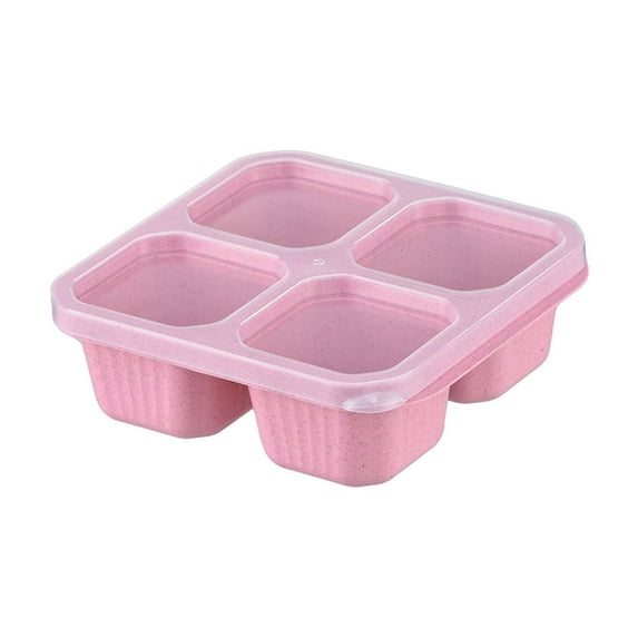 SLYNSHome 4 Compartments Bento Box Reusable Lunch Containers,Plastic Food Storage, Leak Proof, Microwave & Dishwasher Safe - Pink