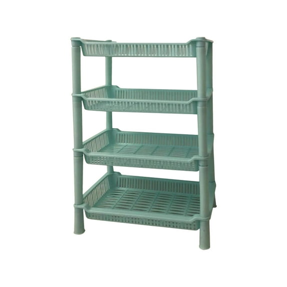 SLYNSHome 4-Tier Bathroom Storage Rack Plastic Shelves with Drainage & Non-Slip Base for Kitchen Living Room - Blue