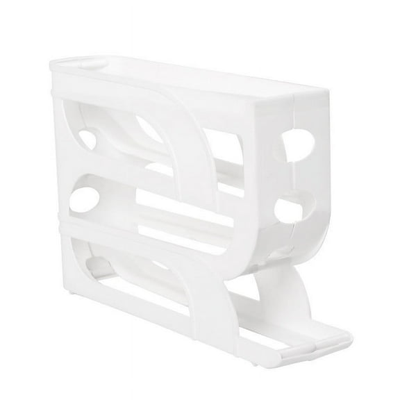 SLYNSHome 4-Tier Slide Egg Holder for Refrigerator Door - Auto Rolling Kitchen Countertop Egg Storage Container, Durable & Space-Saving Organizer - White