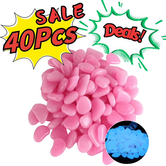 SLYNSHome 40Pcs Glow in The Dark Garden Pebbles Stones Rocks for Yard and Walkways Decor, DIY Decorative Luminous Stones in Pink