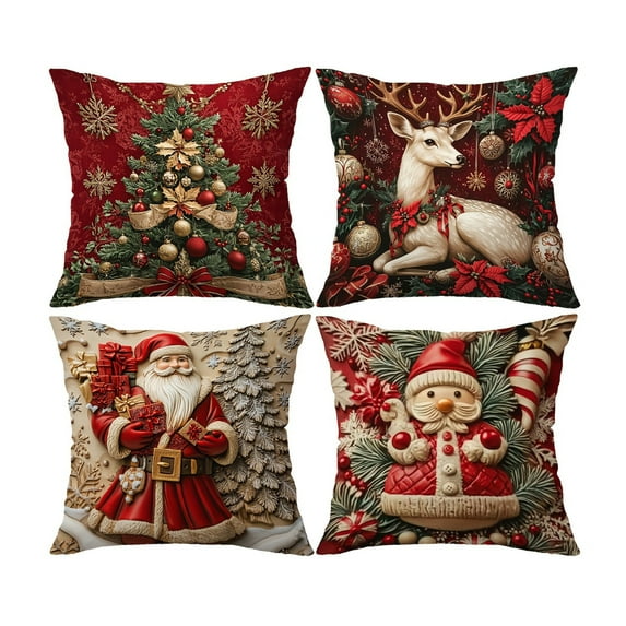 SLYNSHome 4Pcs Christmas Decorations Throw Pillow Covers,Holiday Pillow Case for Couch Sofa Cushion Case for Indoor Outdoor Decor
