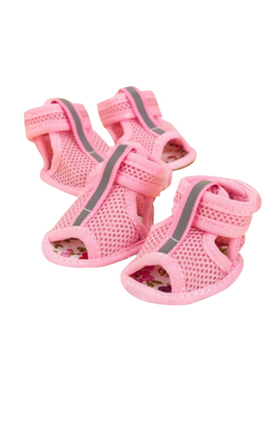 4Pcs Dog Shoes,Medium Large Dog Boots & Paw Protectors,Mesh Breathable Nonslip Dog Booties for Walking Running Hiking - Pink - M