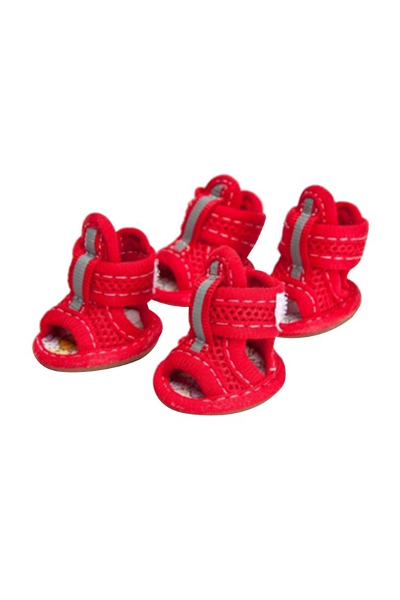 4Pcs Dog Shoes,Medium Large Dog Boots & Paw Protectors,Mesh Breathable Nonslip Dog Booties for Walking Running Hiking - Red - M