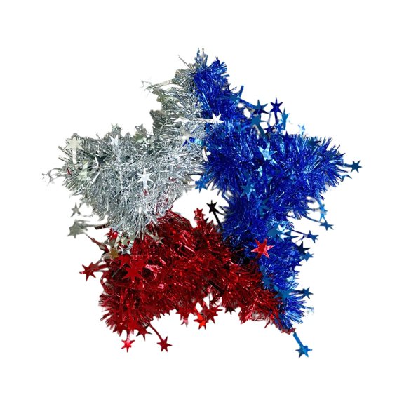 SLYNSHome 4th/Fourth of July Decorations Star Wreath for Front Door Glitter Red White Blue Tinsel Garland Patriotic Memorial Day Wall Decor - Star