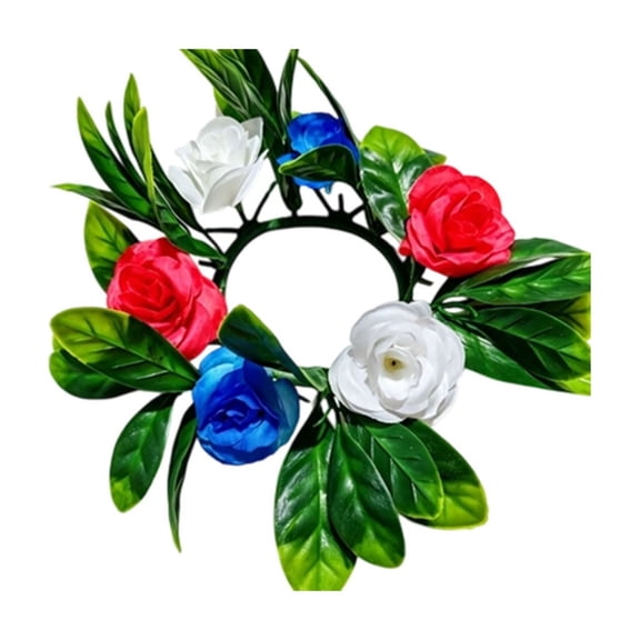 SLYNSHome 4th of July Candle Rings Artificial Flower Wreath Red Blue White Patriotic Candle Holder Tables Centerpieces for Independence Day Memorial Day