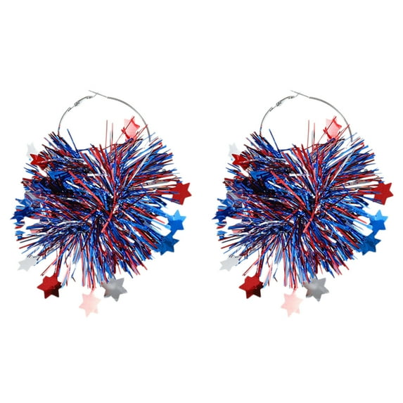 SLYNSHome 4th of July Decorative Earrings for Women,Patriotic American Flag Earrings Red White and Blue Twist Tinsel Earrings for Independence Day Memorial Day Party